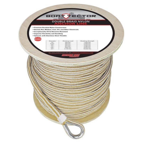 Extreme Max 3006.2279 BoatTector Premium Double Braid Nylon Anchor Line