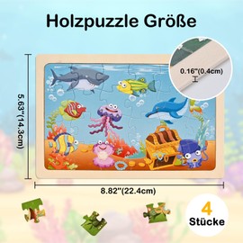 Wooderma Animals Puzzle from 3 4 5 Years, 4 x 24 Pieces Wooden Puzzles for Children, Children's Puzzle Wooden Puzzles Children's Toy, Preschool Educational Toy Montessori, Gifts for Girls Boys
