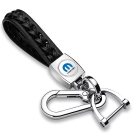 iPick Image Mopar in White Braided Rope Style Genuine Leather Chrome Hook Key Chain