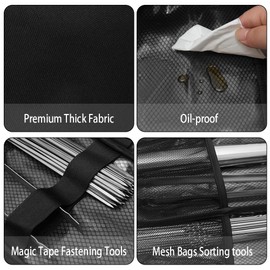 LUCKIPLUS Grill Accessory Storage Bag, Tool Storage for Outdoor Grilling Utensil Holder with Inner Mesh Pockets and Magic Tape, Black Hardware BBQ Tools Storage Container for Camping Hiking Barbecue