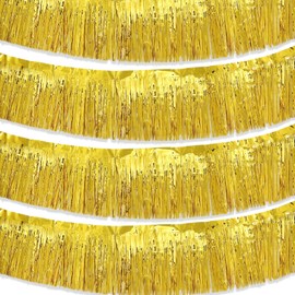 Parade Float Decorations - Gold Fringe Banners & Garlands, 11.8 in x 9.8 ft, 4 Pack