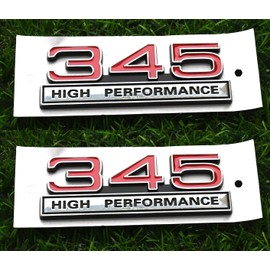 2pcs 345 5.7 Liter High Performance Engine Emblems Badge 3D Decals Stickers Cars Trucks (Chrome Red)