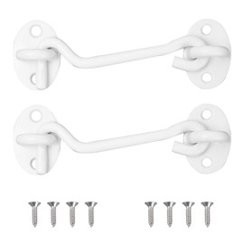 Bolatus Pack of 2 Storm Hooks, Cabin Hooks, Stainless Steel Window Hooks with Eyelet, Plates, Gate Hooks, Door Hooks, Window Latch for Doors, Garage Door, Window, Catch Cabin Door (100 mm, White)