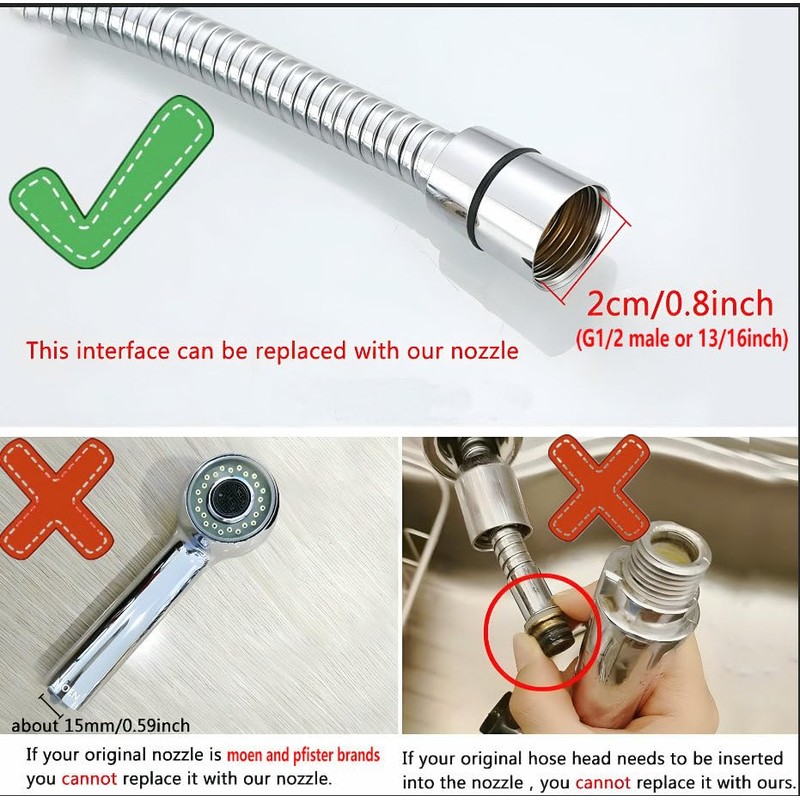 Pull Out Sink Sprayer Head Replacement,G1/2 or 13/16 inch Male