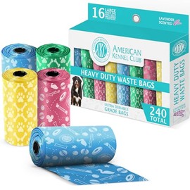 AKC - Bolsas para excrementos de perro, 240 bolsas de 16 rollos, aroma a lavanda, estampado de juguete