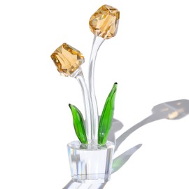 Arikyrist Crystal Gold Tulips Flower Figurines, Glass Bouquet Collectible Gifts for Her Wife Valentine's Day Wedding Party Christmas, Table Centerpieces for Home Decor Keepsake
