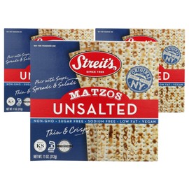 Streit's Unsalted Matzo - Thin & Crispy, Non-GMO, Sodium Free, Low Fat, Vegan, Family Owned, Kosher Certified, Pair with Soups, Spreads & Salads (11oz, Pack of 3)