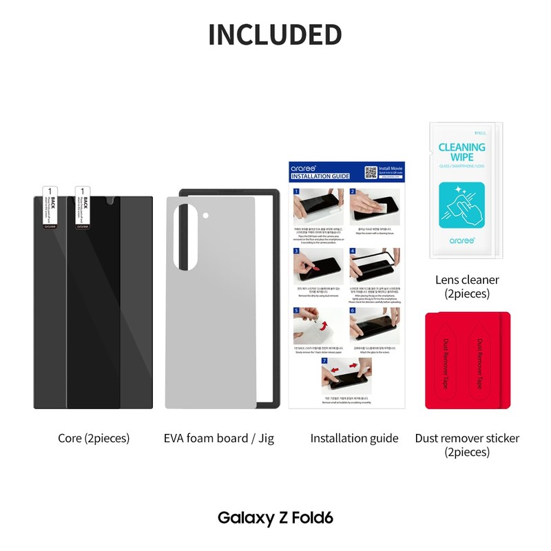 [araree] Galaxy Z Fold6 Compatible Glass Film (2 Pieces), 9H