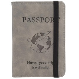 Fiohiros Passport Holder for Women and Men, Premium Leather RFID Blocking Passport Wallet, Passport Cover Travel Essentials for ID & Credit Cards, Perfect for Plane Trips, Journeys (Grey)