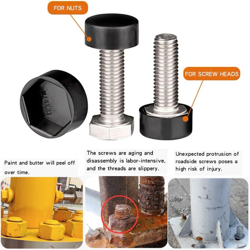 60 PCS Black M6 Bolt Nut Protective Cap，Hex Head Bolt