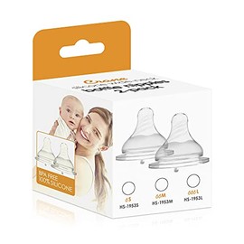 Crane Silicone Wide-Neck Milk Bottle Nipples 2-Pack - Medium, Clear, (HS-1953M)