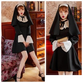 Bright Lara cos057-M Halloween Cosplay Costume, Sister Mini, Nun, Halloween Cosplay, Women's, Adult