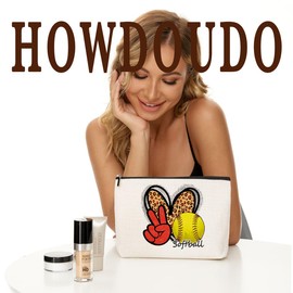 4Pcs Softball Gifts Leopard Makeup Bag Softball Party Favors Inspirational Gifts for Women Softball Sport Team Lovers Coach Mom Fans Cosmetic Bag Zipper Pouch Game Day Christmas Birthday Gift Ideas