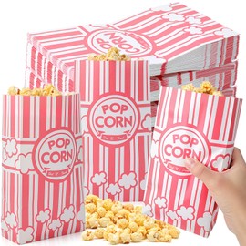 200 Pcs Paper Popcorn Bags Bulk 2 oz Large Flat Bottom Boxes Red and White Disposable Container Sleeve Movie Night Popcorn Bucket for Retro Movie Themed Party Carnival Supplies (Pink and White)