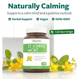 St. John's Wort - 120 Capsules (Non-GMO) Effective St Johns Wort Capsules - Powerful 900mcg Hypericin - Standardized Extract & Whole Herb Supplement - No Oil, Pills, Tea, Tincture - 500mg Per Capsule