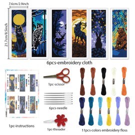 BEUNITONE 6 Pcs Cross Stitch Bookmark Kit for Beginner Black Moon Animals Counted Cross Stitch Kit with Instruction Stamped Embroidery Bookmarks Handmade for DIY Crafts Book Lovers 8.5''x3''