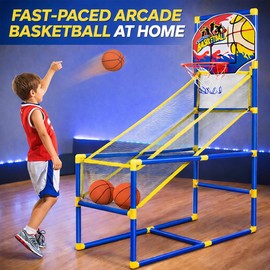 Liberty Imports Kids Arcade Basketball Game Set with Automatic Ball Return, Indoor Mini Basketball Hoop Shooting Game, Includes 2 Inflatable Balls and Pump, Easy Assembly Basketball Toy for Boys