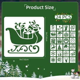 24PCS Christmas Stencils 3 x 3 Inch Reusable DIY Craft Templates for Painting Xmas Ornaments Wood Snowflake Holiday Craft Stencils Set