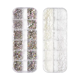 Dokpav Pedrería para Uñas Diamantes de Imitación para Uñas, Diamantes de Imitación de Plana Gemas, gemas de cristal perlas para manualidades decorativas, kit de pedrería para uñas para Pintura Facial