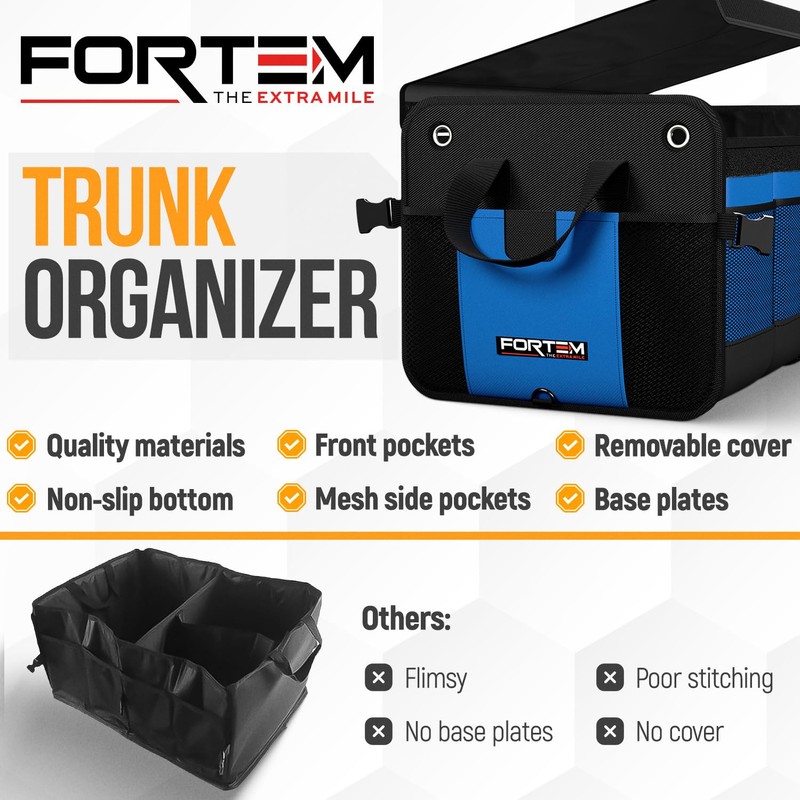 FORTEM Trunk Organizer For SUV Car Organizer and Storage, Multi-Compartment