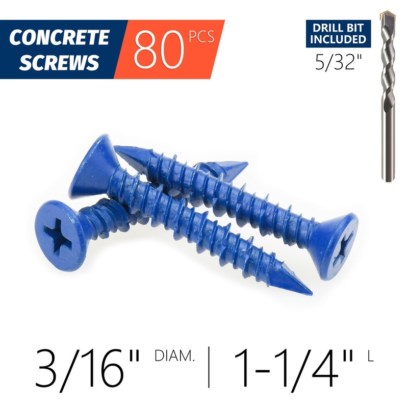 SANJODS 3/16" x 1-1/4" Concrete Screw Anchor, Blue Flat Head