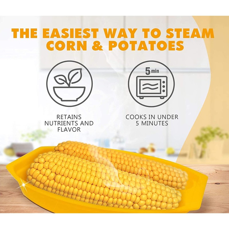 Sweet Corn Microwave Cooker/Corn Steamer with Vented Lid - Yellow