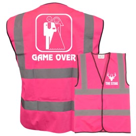 Game Over Stag Vest! Pink Hi Vis Vest -Ideal For Stag Do & Stag Nights Large