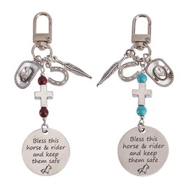 DELORIGIN 2Styles Horse Saddle And Bridle Charm Clip 2pc Horse Theme Tibetan Style Alloy Pendants Bless This Horse Rider Keep Safe Horse Stuff Horse Gifts for Women Hobby Horse Accessories Keychain