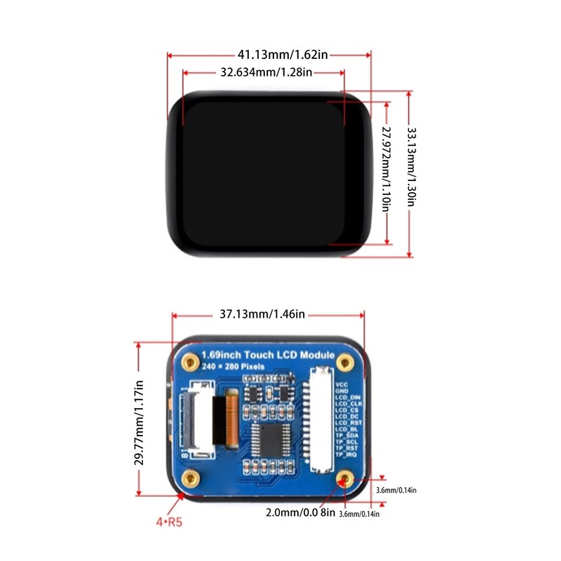 1.69 Inch Round LCD Display Module 240x280 SPI I2C Interface