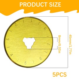 5PCS Rotary Cutter Blade, Universal 45mm Titanium Heavy-Duty Rotary Cutter Replacement SKS-7 Blades Fabric Cutting Blades Refill, for Fabric Paper Scrapbooking Compatible with Olfa Fiskars Turecut