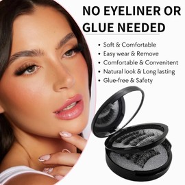 Magnetic Eyelashes All-in-One Kit with Applicator, Reusable Magnetic Lashes without Eyeliner, Glue-free False Lashes, Waterproof, Lightweight, Suit for Natural Makeup