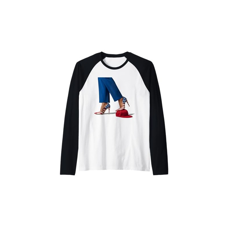 Kamala Harris With High Heels Stepping On Red Hat Raglan