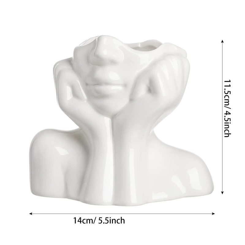 White Ceramic Face Vase - Flower Vase Desk Decor Female