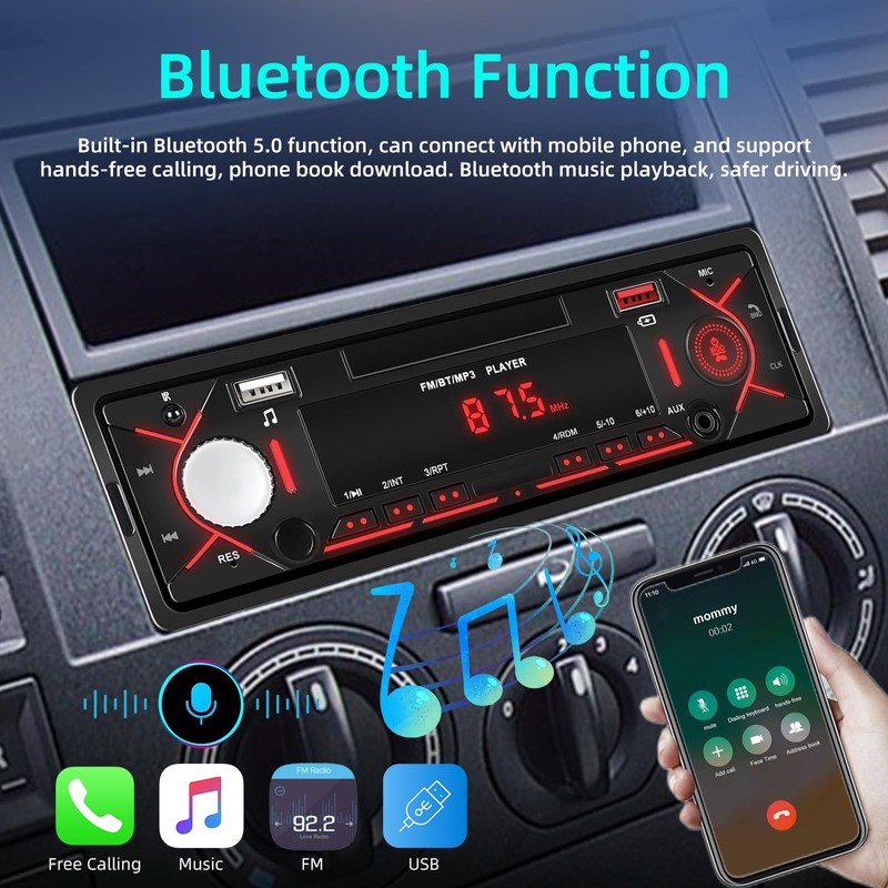 NHOPEEW 1 DIN Car Radio with Bluetooth - 1 DIN