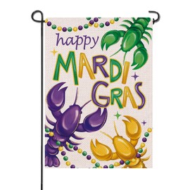 Artofy Happy Mardi Gras Crayfish Small Decorative Garden Flag, New Orleans Carnival Crawfish Lobster Brads Yard Lawn Outside Decor, Celebration Party Outdoor Home Decoration Double Sided 12 x 18