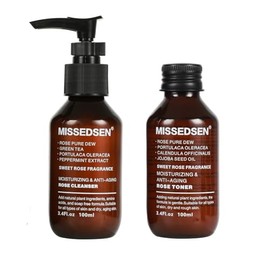 MISSEDSEN Rose Cleanser and Toner Travel Set, 100ml Each, Ultra Gentle Amino Acid Formula