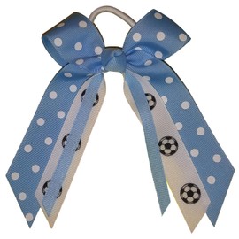 Soccer Polka Dot Small Bow, white pony band, Made in the USA (Light Blue), many colors