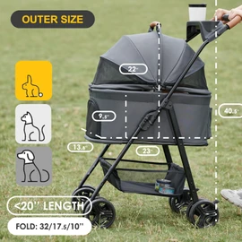 Zoosky 3 in 1 Pet Stroller with Removable Carrier, Folding Stroller for Small/Medium Dogs and Cats, Waterproof, All-Terrain, with Sun Shades, Car Seat