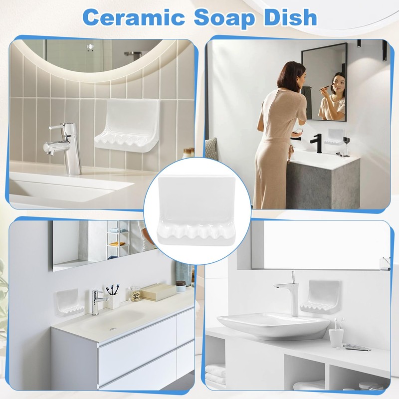 Xihu White Ceramic Bathroom Soap Holder, Mid Century Retro Design,