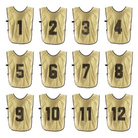 PATIKIL Soccer Training Vest, 12 Pack Team Sports Pinnies Reversible Numbered Soccer Practice Pennies Jerseys Bibs with Belt for Adult, 28 Inch Gold