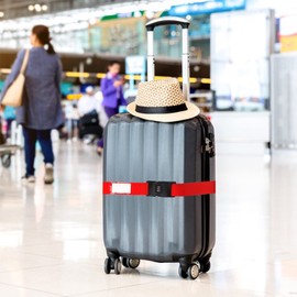 Luggage Strap, 2pcs Suitcase Straps with Password Lock Information Card, Adjustable Travel Packing Accessories Suitcase Belts with Buckle (Red, 2 PCS Set)