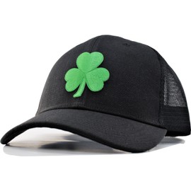 YEANIY M,L,XL,2XL St Patricks Day Green Shamrock Trucker Hat, Clover Baseball Caps for Men-Black