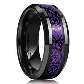 King Will 8mm Black Dragon Scale Tungsten Carbide Ring Purple Carbon Fibre Inlay Wedding Ring Comfort Fit 8.5