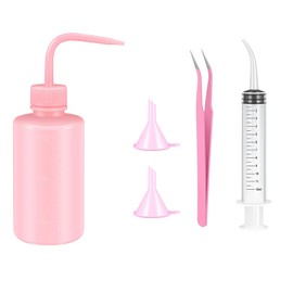 Hiyoo 7 PCS Snow Globe Tumbler Supplies Kit, DIY Craft Gift Glitter Snow Globe Tools, Contains 1 Plastic Squeeze Bottle 2 Small Funnel 2 Tweezers 2 Bent Syringe for Cup Making Supplies, Pink