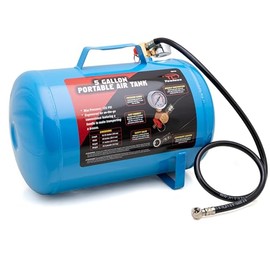 TOOLUXE 30010L 5 Gallon Air Tank, Portable Air Tank, 125 PSI Maximum Pressure, Horizontal Air Compressor Tank, 1/4" NPT 40 Inch Industrial Hose & Chuck, 140 PSI Safety Valve
