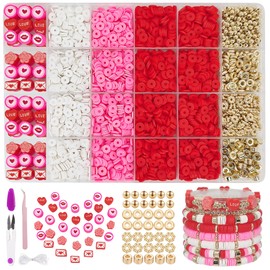 MIIIM MIIIM Red Clay Bead Bracelet Kit, Heishi Beads, Clay Charms and Gold Spacer Beads for Jewelry Making, Friendship Bracelet Beads Kit for Valentine's Day, Crafts, Raves, Gifts