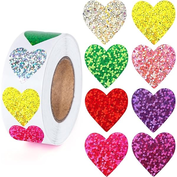 Anwyll Heart Stickers - 500Pcs 1Inch Valentines Day Heart Stickers