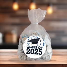 36 2.5 inch Class of 2025 Graduation Stickers, Congrats Grad Party Favor Labels - Confetti (Blue)