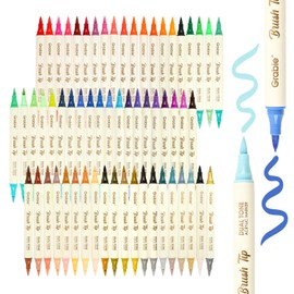 Grabie 120 Colors Dual Tone Brush Tip Acrylic Markers, Dual-Color Paint Markers with 60 Brush Tips, Double Tipped Acrylic Paint Pens for Fabric, Canvas,DIY, Canvas Art Supplies