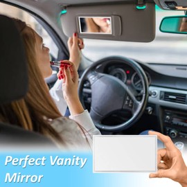 Car Adhesive Mirror Visor Cosmetic Car Makeup Mirror Stick on Mirror Travel Portable Sun Visor Mirror for Car Mirror Accessories Car Vanity Mirror for Car Truck SUV Vehicle Automotive White